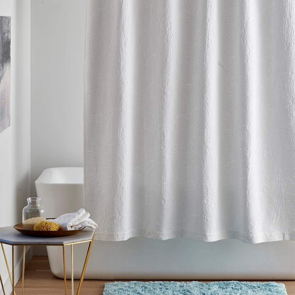 Putnam Matelasse 72 in. Ivory Cotton Shower Curtain - Super Arbor