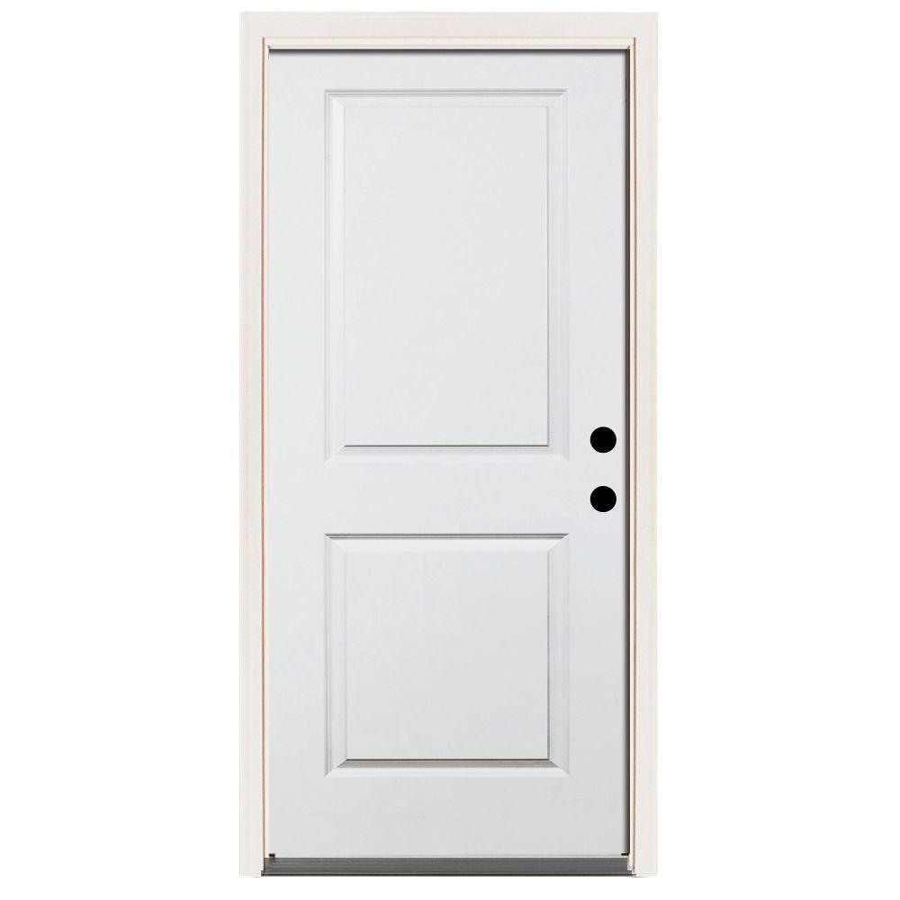 36 in. x 80 in. Premium 2-Panel Square Primed White Steel Prehung Front Door w/ 36 in. Right-Hand Inswing and 4 in. Wall - Super Arbor