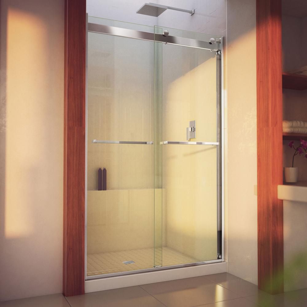Essence-H 44 to 48 in. x 76 in. Semi-Frameless Bypass Sliding Shower Door in Brushed Nickel - Super Arbor