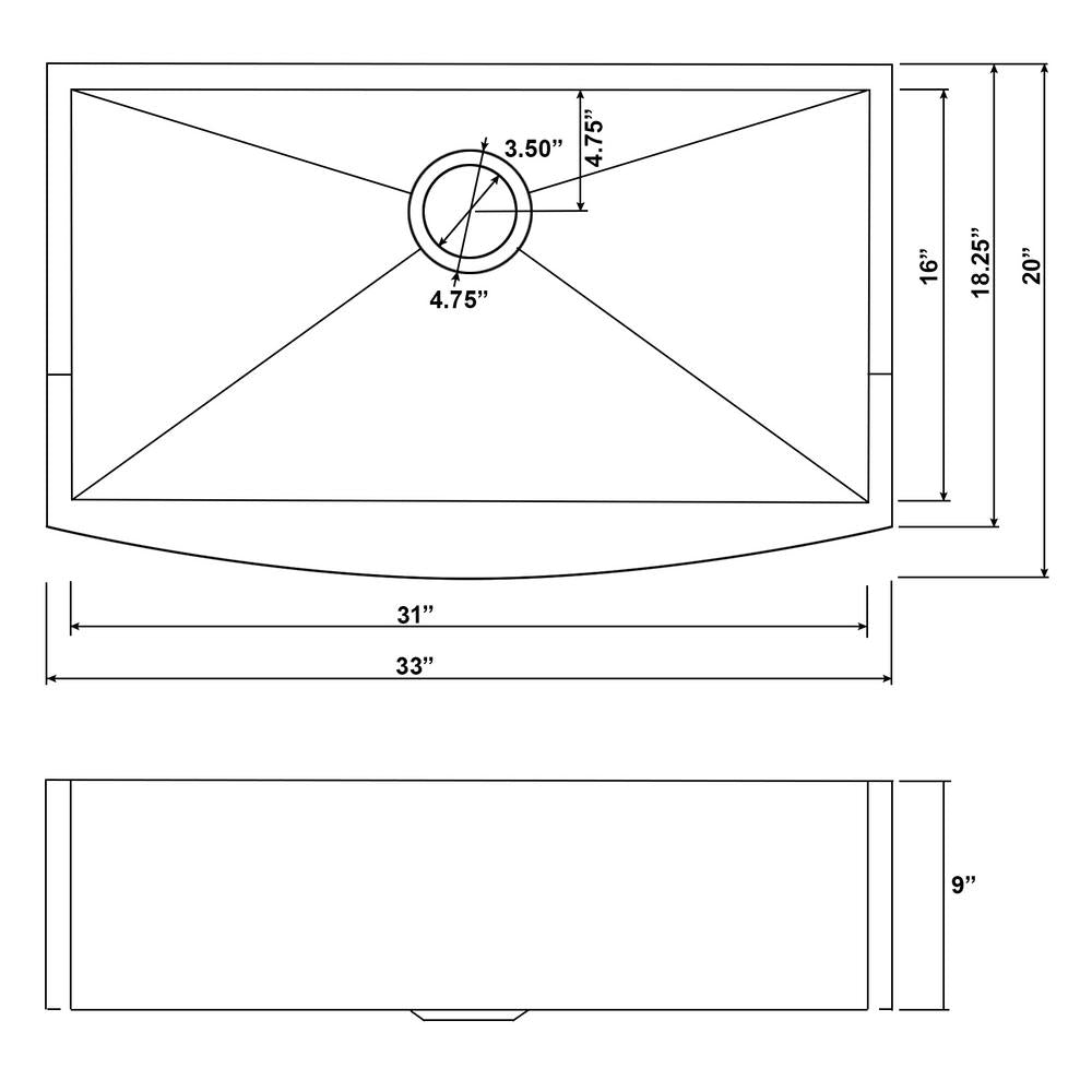 Handcrafted All-in-One Farmhouse Apron Front Stainless Steel 33 in. x 20 in. x 9 in. Single Bowl Kitchen Sink - Super Arbor