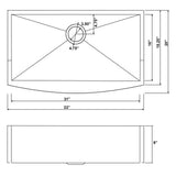 Handcrafted All-in-One Farmhouse Apron Front Stainless Steel 33 in. x 20 in. x 9 in. Single Bowl Kitchen Sink - Super Arbor