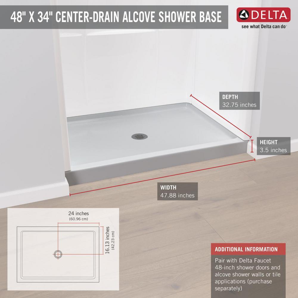 Classic 400 34 in. x 48 in. Single Threshold Alcove Shower Base in High Gloss White - Super Arbor
