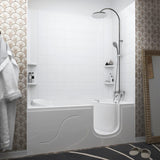 Rampart Nova Heated Step In 5 ft. Walk-in Whirlpool Bathtub with 6 in. Tile Easy Up Adhesive Wall Surround in White - Super Arbor