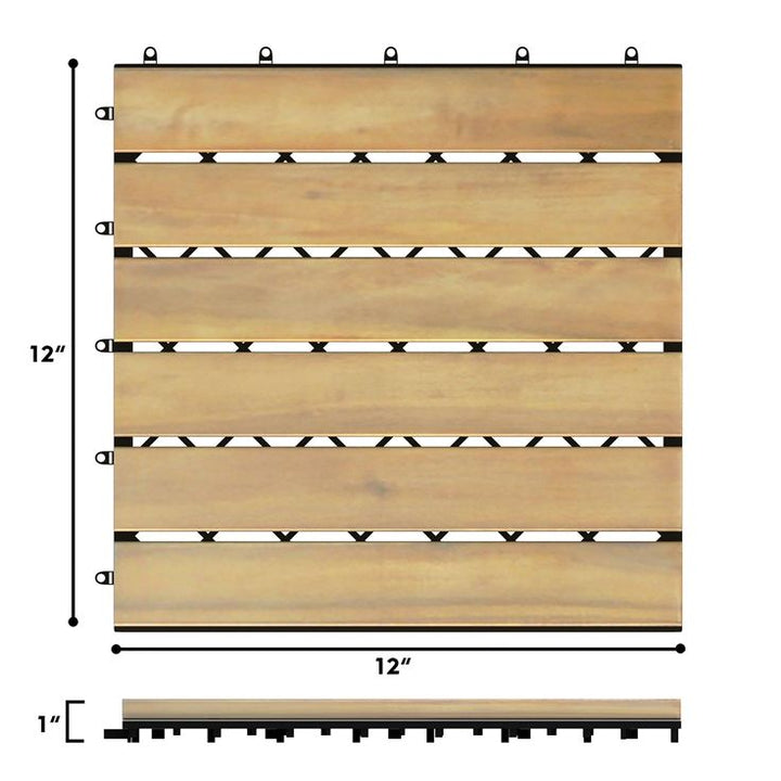 Costway 10PCS 12'' x 12'' Acacia Wood Deck Tiles Interlocking Patio Pavers Stripe Pattern
