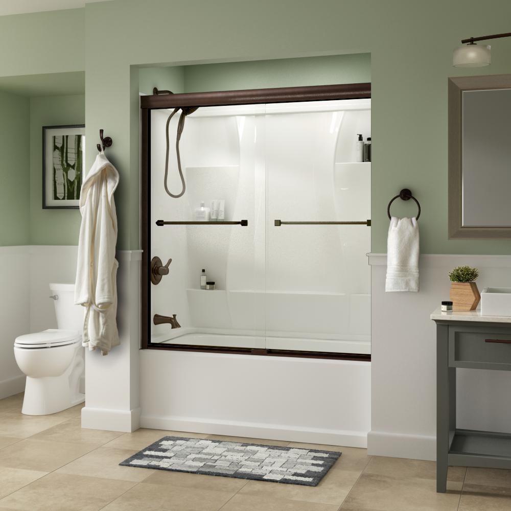 Everly 60 in. x 58-1/8 in. Traditional Semi-Frameless Sliding Bathtub Door in Bronze and 1/4 in. (6mm) Rain Glass - Super Arbor