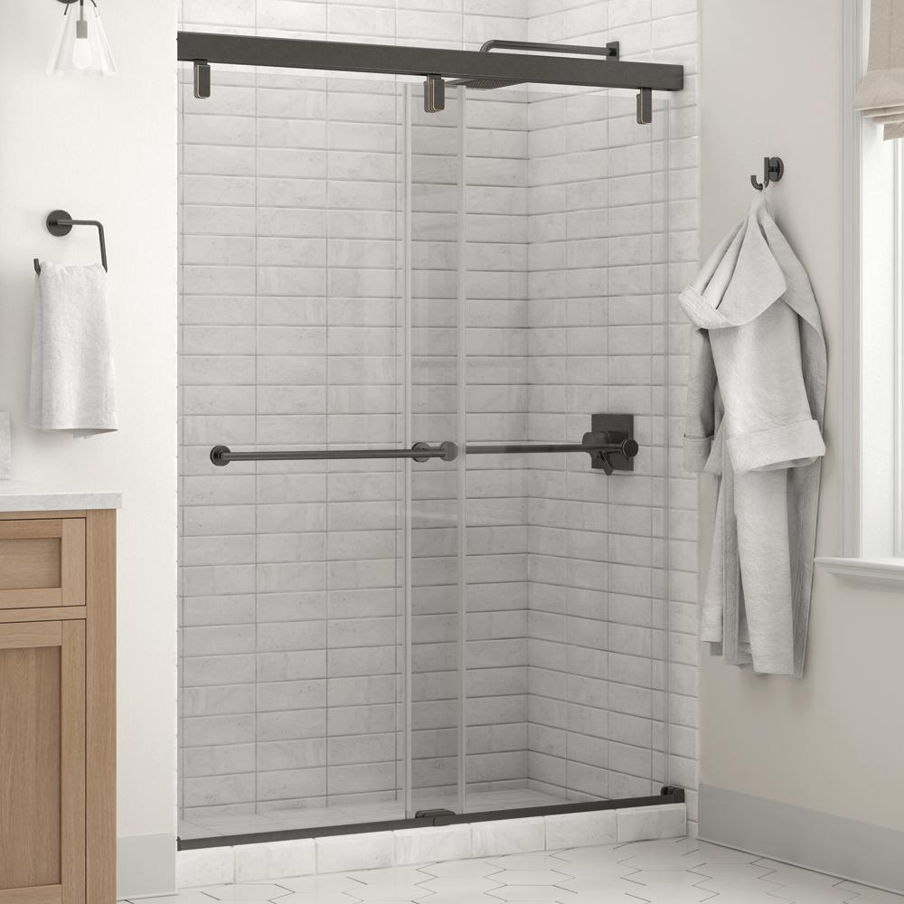 Lyndall 60 x 71-1/2 in. Frameless Mod Soft-Close Sliding Shower Door in Nickel with 1/4 in. (6mm) Transition Glass - Super Arbor