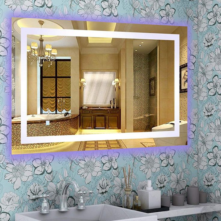 39.5 in x 28.5 in. White/Blue LED Lighted Mirror With Touch Sensor
