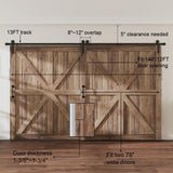 13 ft./156 in. Single Track Bypass Sliding Barn Door Hardware Kit for Double Doors Low Ceiling - Super Arbor