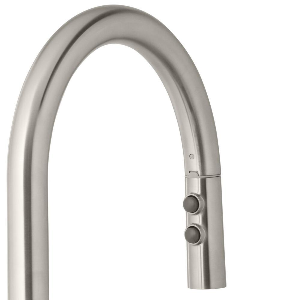 Upson Single-Handle Touchless Pull-Down Kitchen Faucet with TurboSpray and FastMount and Soap Dispenser in Stainless - Super Arbor