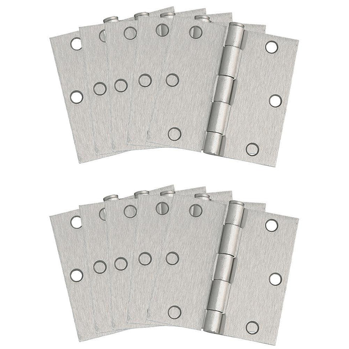 3-1/2 in. Square Corner Satin Nickel Door Hinge Value Pack (10 per Pack) - Super Arbor