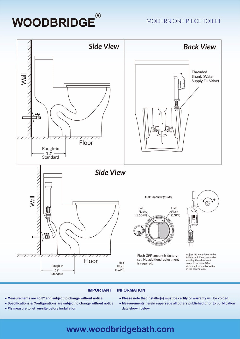 WOODBRIDGE Modern 1-Piece 1.0/1.6 GPF Dual Flush Elongated Toilet in Black