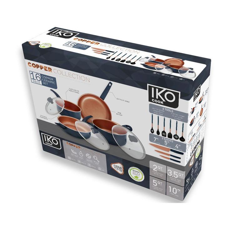 Copper Collection 16-Piece Copper Nonstick Cookware Set in Blue