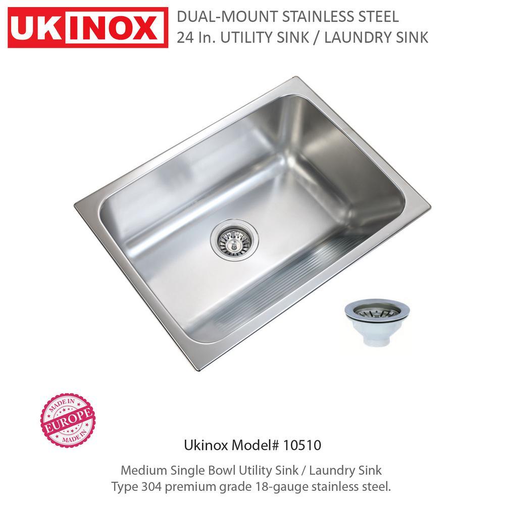 24 in. x 18 in. Single Bowl Stainless Steel Laundry Sink with Washboard - Super Arbor