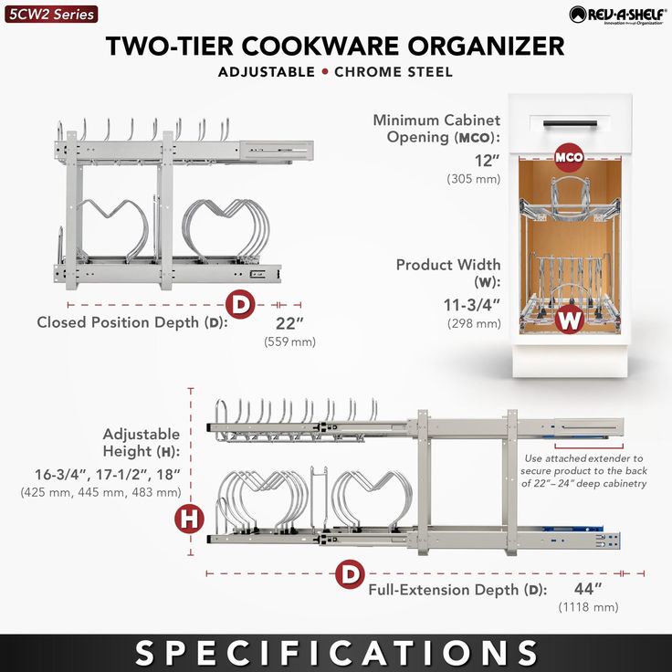 Rev-A-Shelf 11.75-in W x 18-in H 2-Tier Pull Out Metal Soft Close Basket