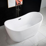 Carver 59 in. Acrylic Freestanding Double Slipper Flat Bottom Soaking Bathtub with Drain and Overflow Included in White - Super Arbor