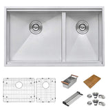 33 in. Workstation Ledge 60/40 Double Bowl Undermount 16-Gauge Stainless Steel Kitchen Sink - Super Arbor