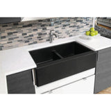 Farmhouse Apron Front Quartz Composite 34 in. Double Bowl Kitchen Sink in Black - Super Arbor