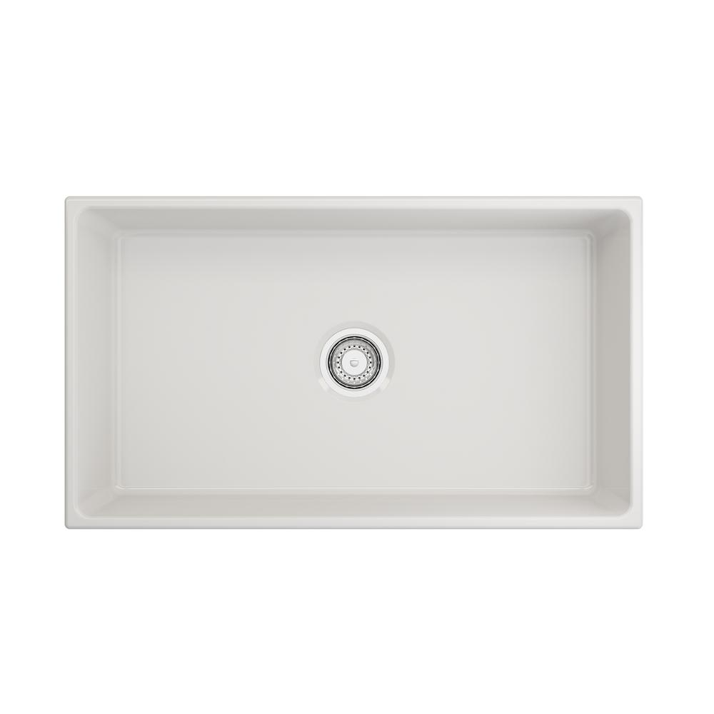 Farmhouse Apron-Front Fireclay 33 in. Single Bowl Kitchen Sink in White with Grid - Super Arbor