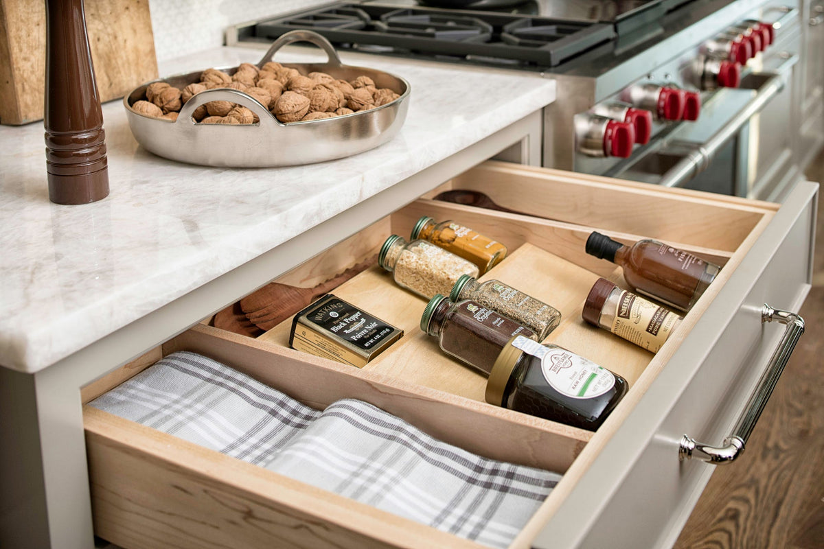 Rev-A-Shelf 4SDI Series 16-in W x 1.56-in H 3-Tier Maple Spice Drawer Insert, Trim-to-Fit