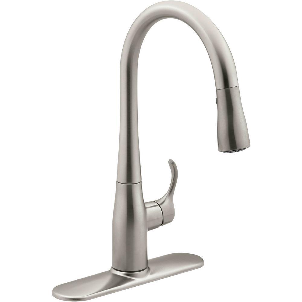 Simplice Single-Handle Pull-Down Sprayer Kitchen Faucet in Vibrant Stainless with DockNetik and Sweep Spray - Super Arbor