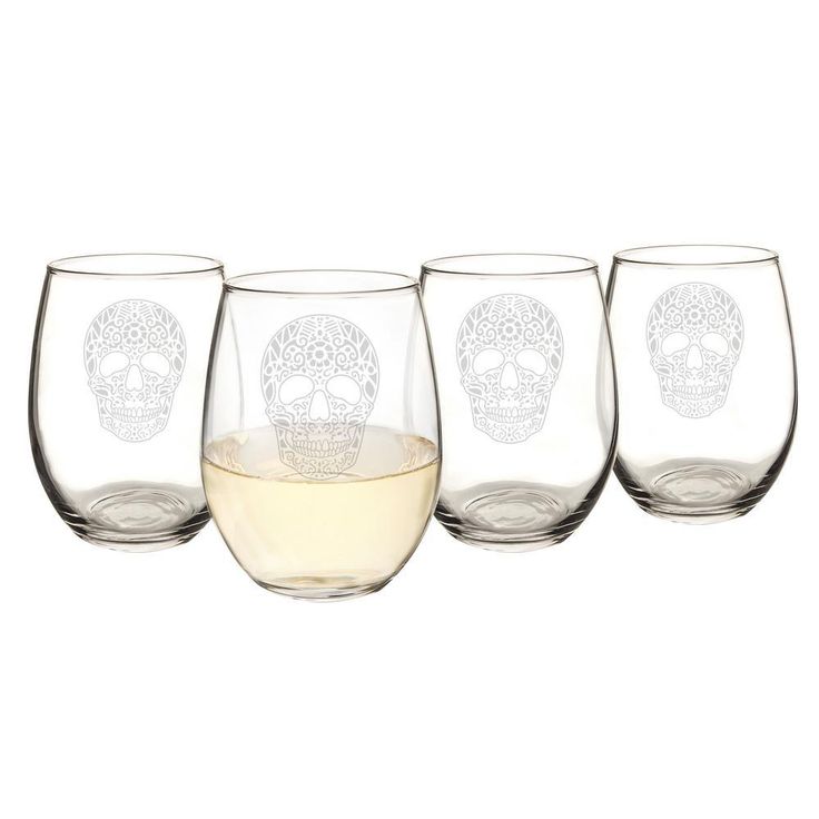 Sugar Skull 21 oz. Stemless Wine Glasses
