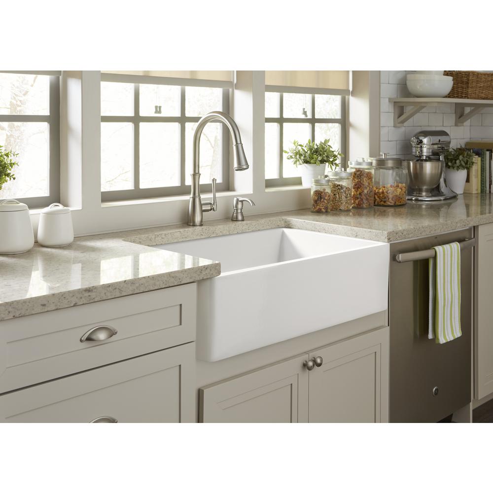 Bradstreet II Farmhouse/Apron-Front Fireclay 30 in. Single Bowl Kitchen Sink in Crisp White - Super Arbor