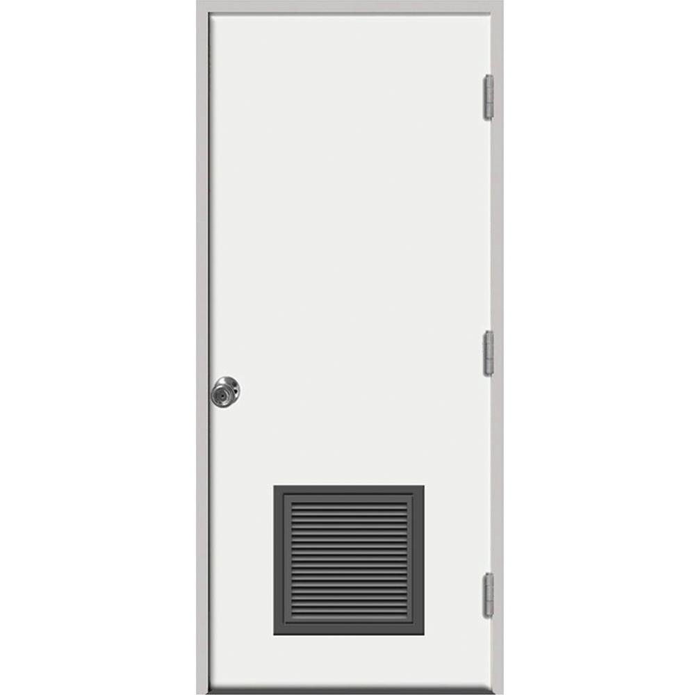30 in. x 80 in. Premium Vented Flush White Primed Left-Hand Outswing Steel Prehung Front Door with 4 in. Wall - Super Arbor