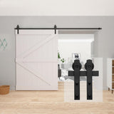 10 ft./120 in. Black Straight Strap Sliding Barn Door Track and Hardware Kit for Single Door with Floor Guide - Super Arbor