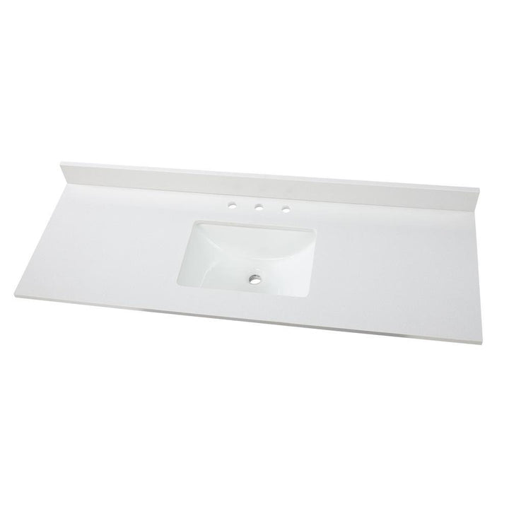 61 in. W Engineered Marble Single Sink Vanity Top in Winter White with White Trough Sink - Super Arbor
