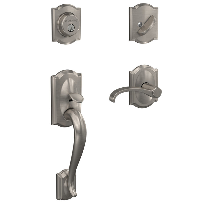 Schlage Custom Camelot Aged Bronze Single Cylinder Door Handleset with Whitney Lever