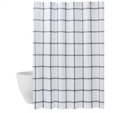 Printed Windowpane 72 in. White/Navy Shower Curtain - Super Arbor