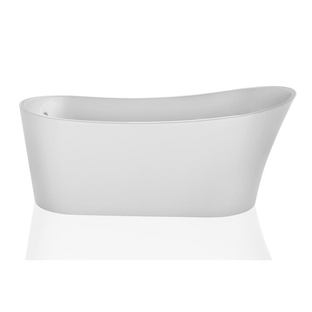 67 in. Acrylic Single Slipper Flatbottom Bathtub Non-Whirlpool Freestanding Soaking Tub in White - Super Arbor