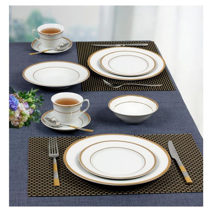 24-Piece Formal Gold Border Porcelain Dinnerware Set (Service for 4)