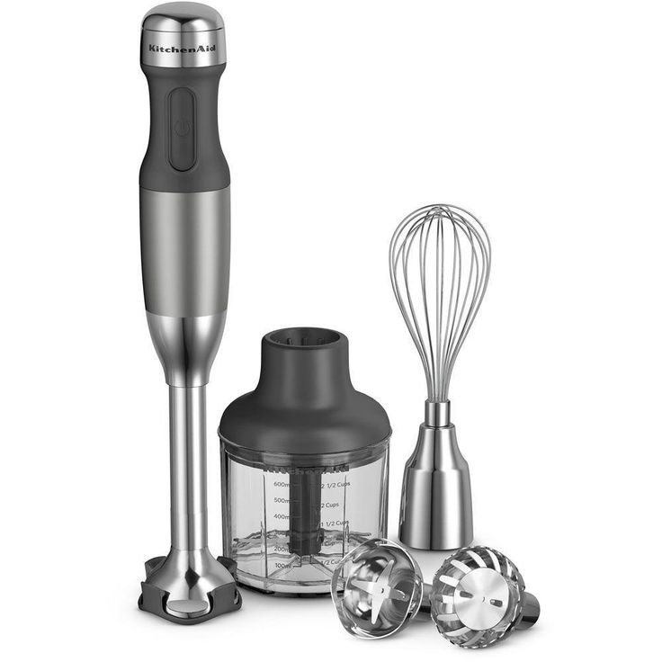 5-Speed Silver Immersion Blender with Whisk and Chopper Attachments
