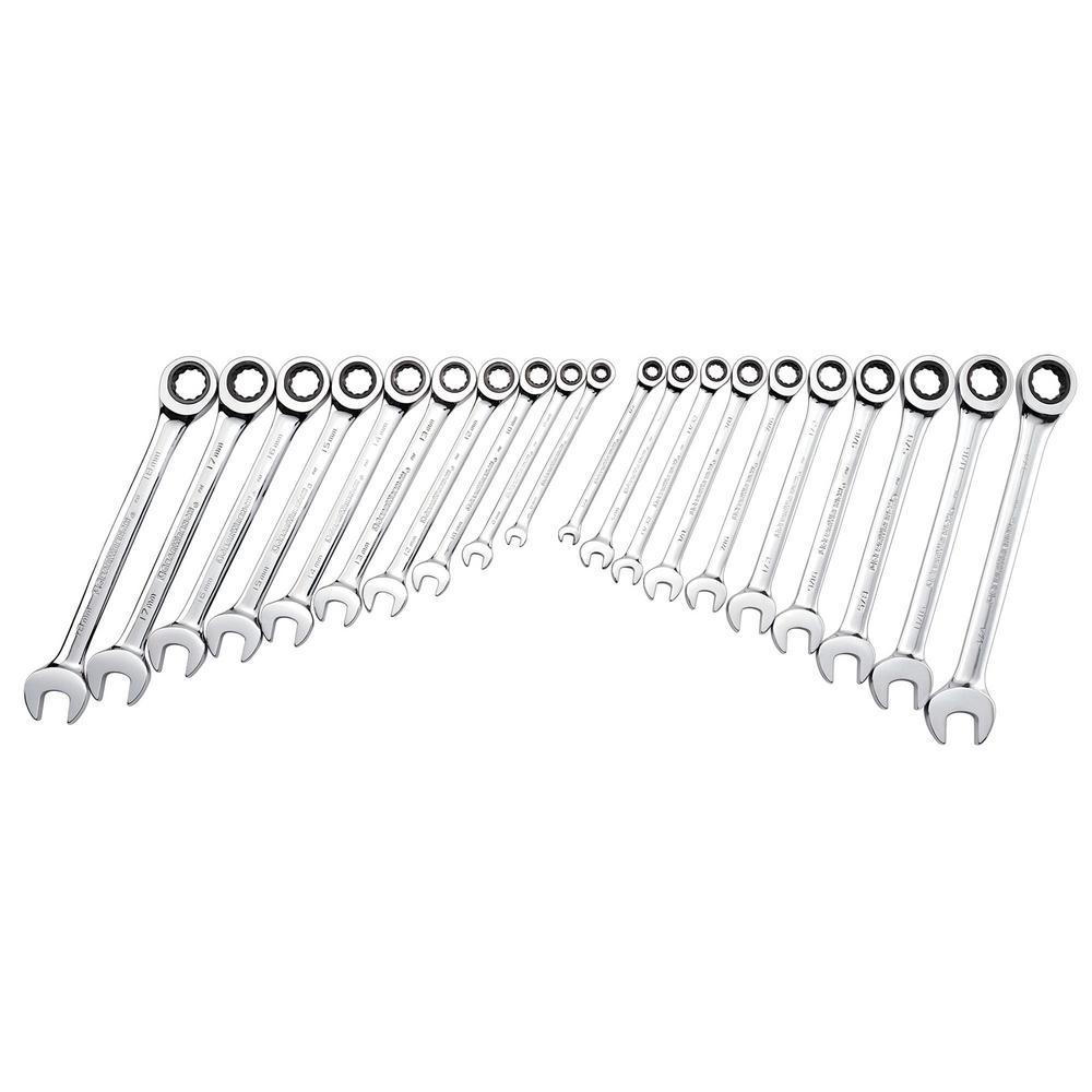 SAE/Metric Combination Ratcheting Wrench Set (20-Piece) - Super Arbor