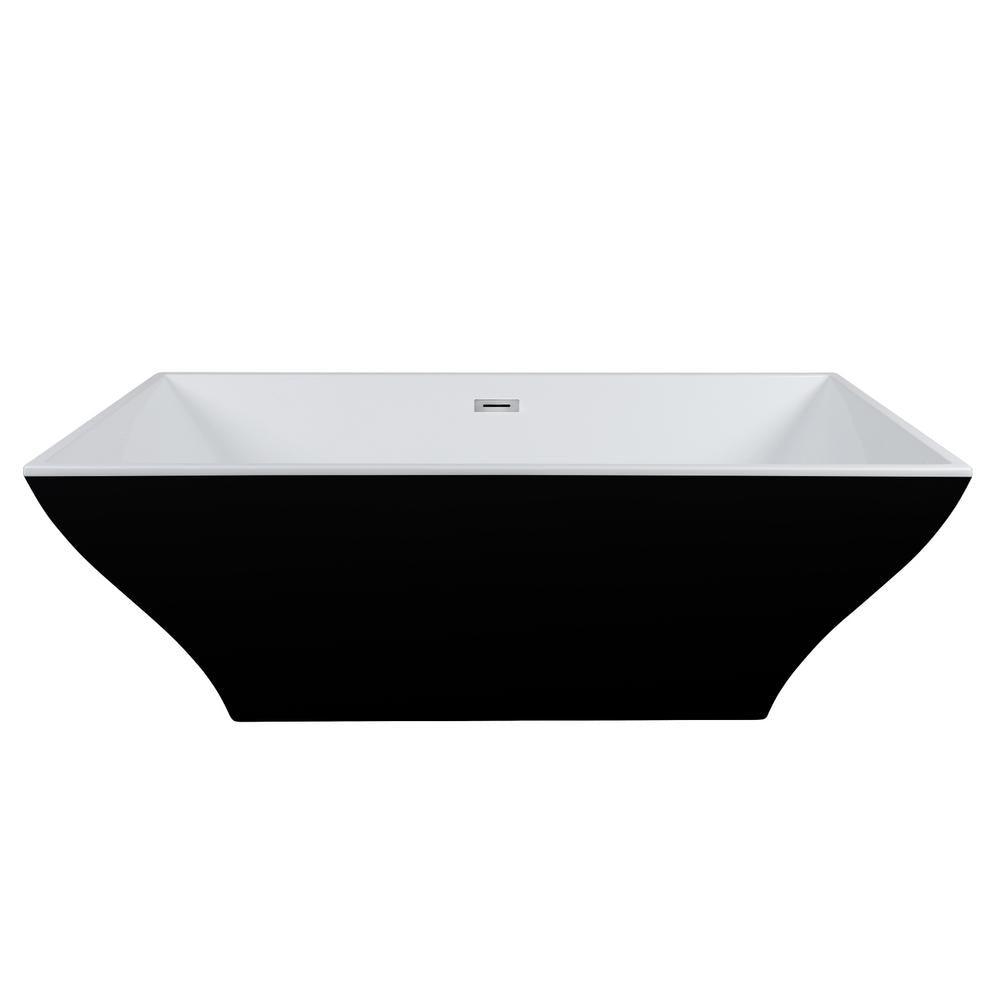 66.96 in. Acrylic Center Drain Rectangular Double Ended Flatbottom Freestanding Bathtub in Glossy Black - Super Arbor