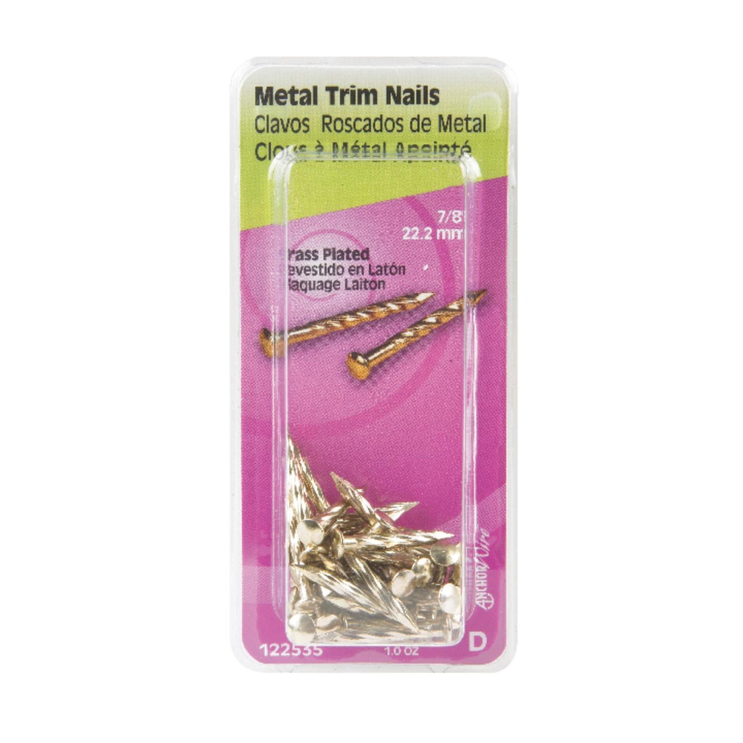 Hillman 7/8 in. Trim Brass-Plated Steel Nail, Flat Head