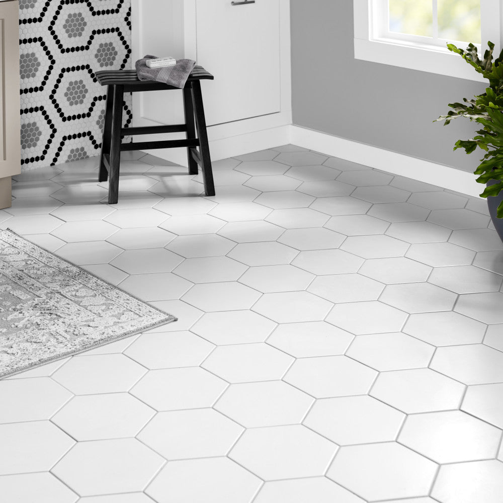 Merola Tile Textile Hex White 8-5/8 in. x 9-7/8 in. Porcelain Floor and Wall Tile (11.56 sq. ft. per case)