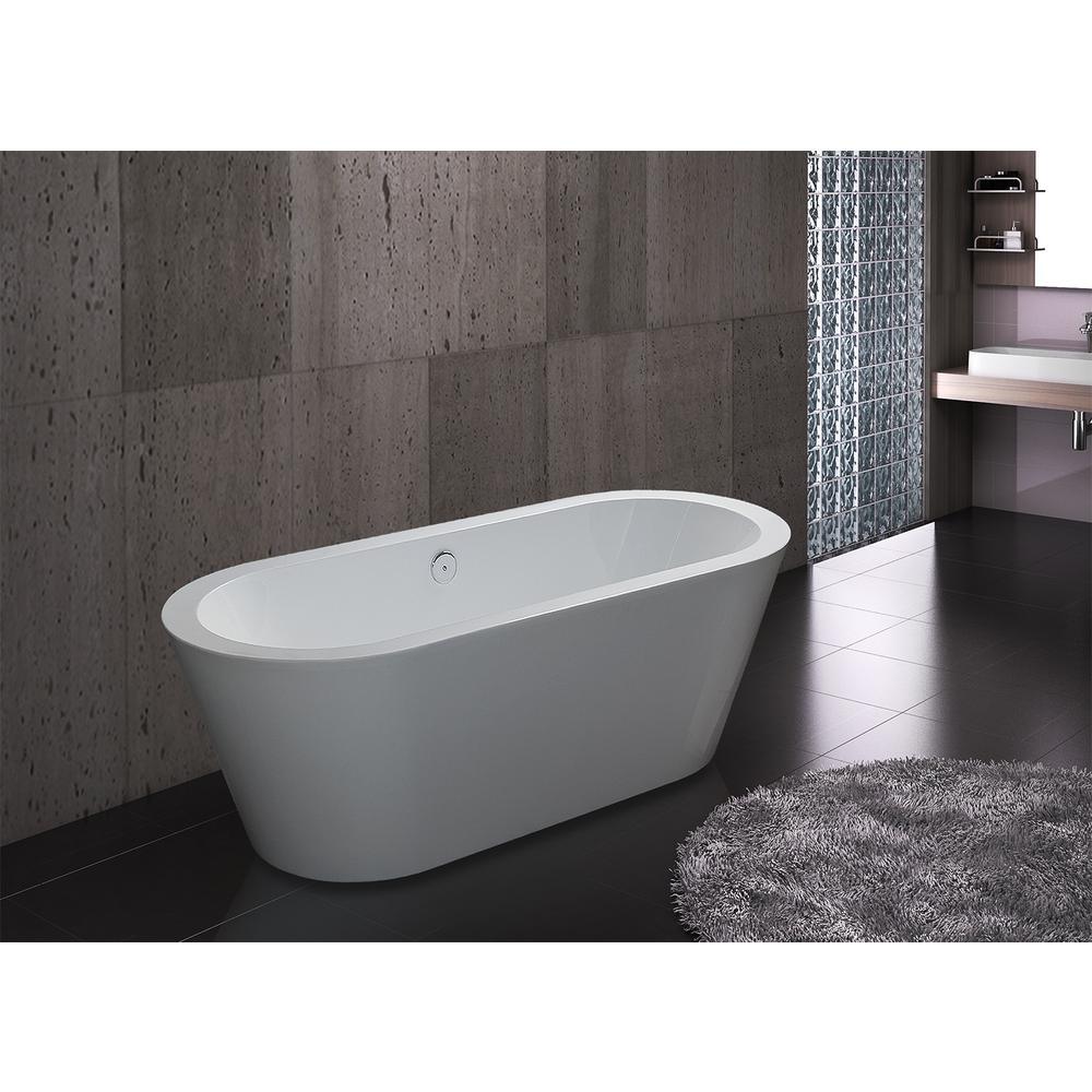 70.8 in. Acrylic Pop Up Drain Oval Double Ended Flatbottom Freestanding Bathtub in White - Super Arbor
