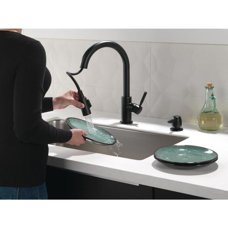 Delta Trask Matte Black 1-Handle Deck-Mount Pull-Down Handle Kitchen Faucet (Deck Plate Included)