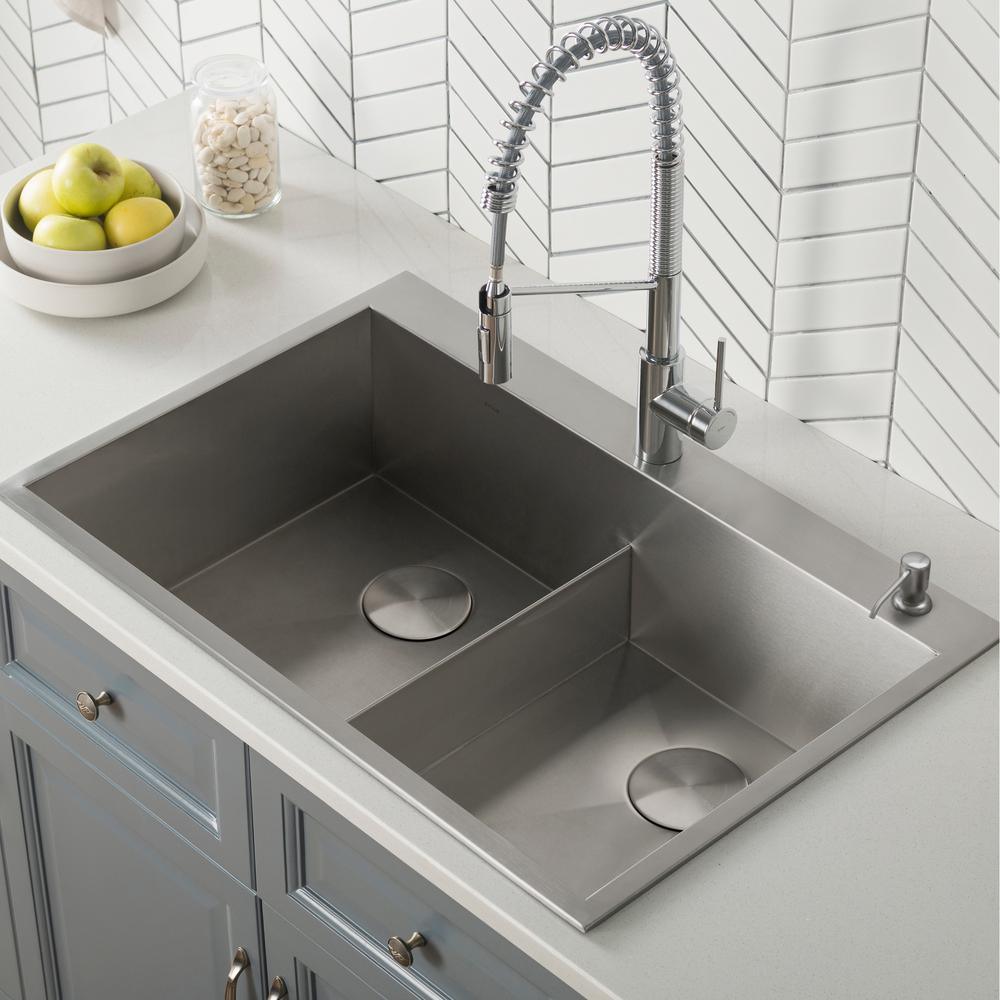 Pax Drop-In Stainless Steel 33 in. 2-Hole 50/50 Double Bowl Kitchen Sink - Super Arbor
