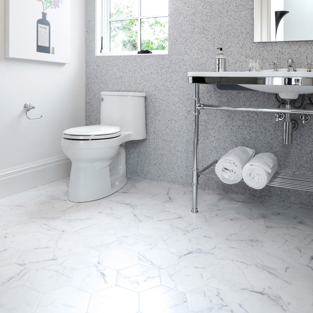 Classico Carrara Hexagon 7 in. x 8 in. Porcelain Floor and Wall Tile (7.5 sq. ft./Case)