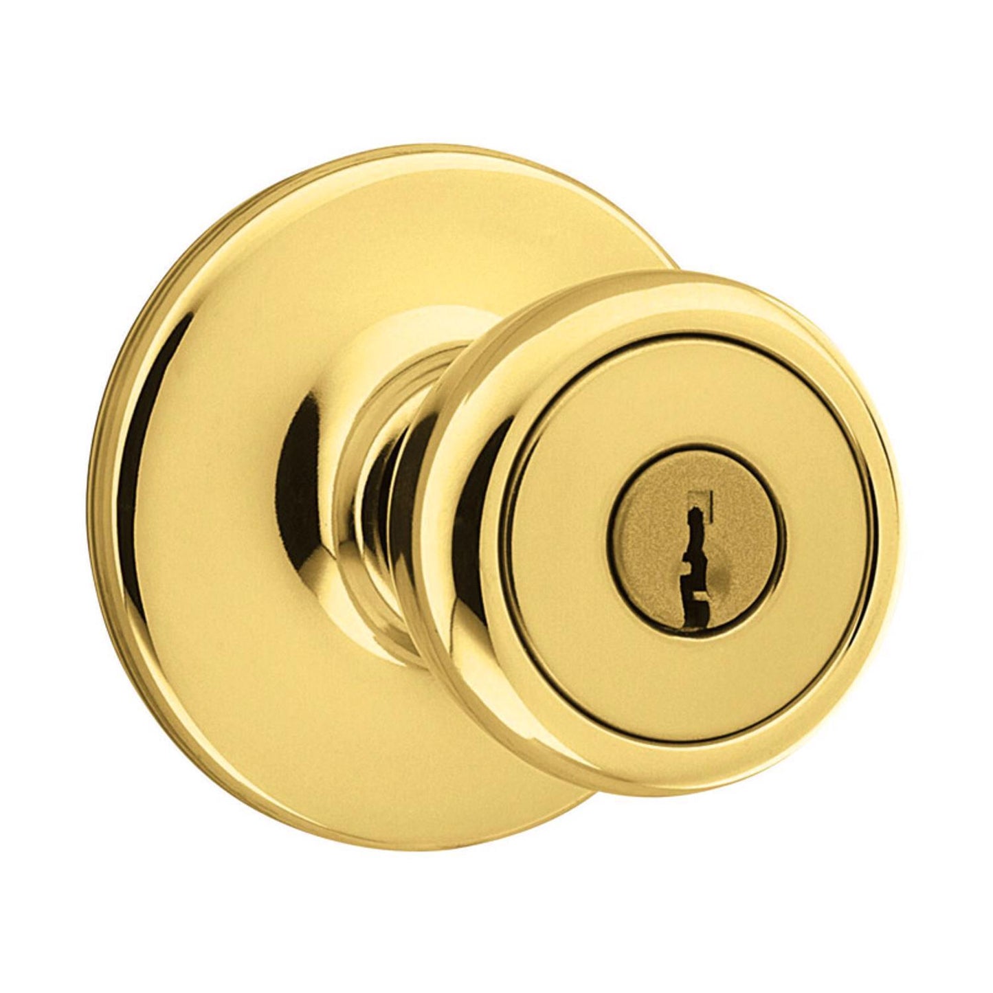 Kwikset Tylo Polished Brass Keyed Entry Knob, ANSI/BHMA Grade 3, Fits 1-3/8" to 1-3/4" Doors