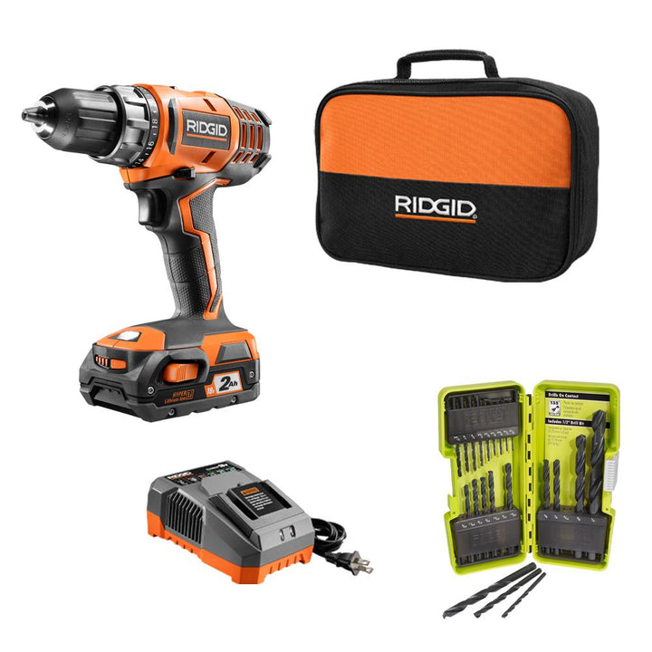 18-Volt Cordless 2-Speed 1/2 in. Compact Drill/Driver Kit and Black Oxide Drill Bit Set (21-Piece) - Super Arbor