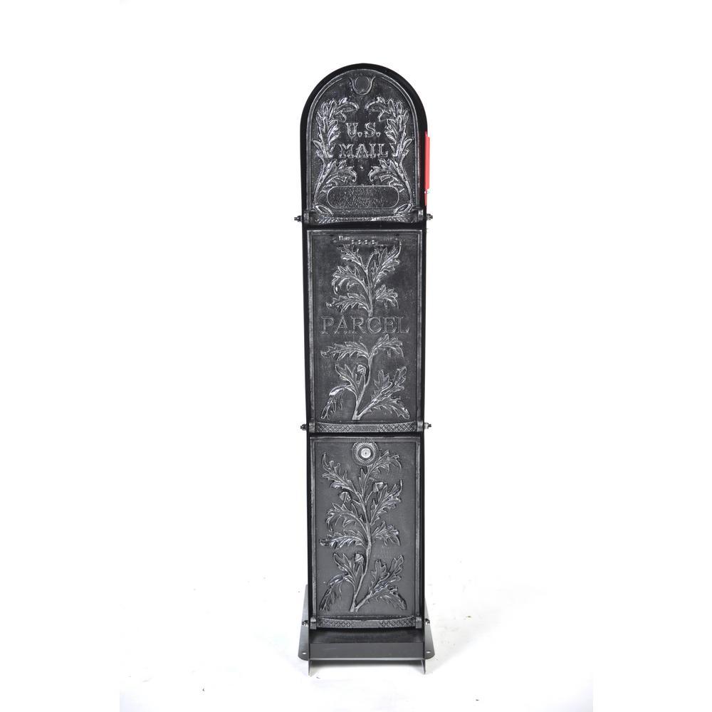 Climbing Leaf 3-Door Front Access Lockable Ground Mount Mailbox in Silver Pewter - Super Arbor