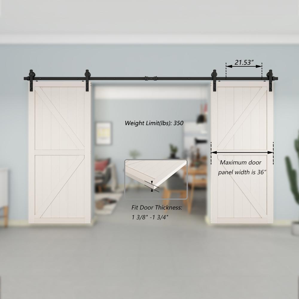 12 ft./144 in. Black Steel Straight Strap Sliding Barn Door Track and Hardware Kit for Double Doors with Floor Guide - Super Arbor