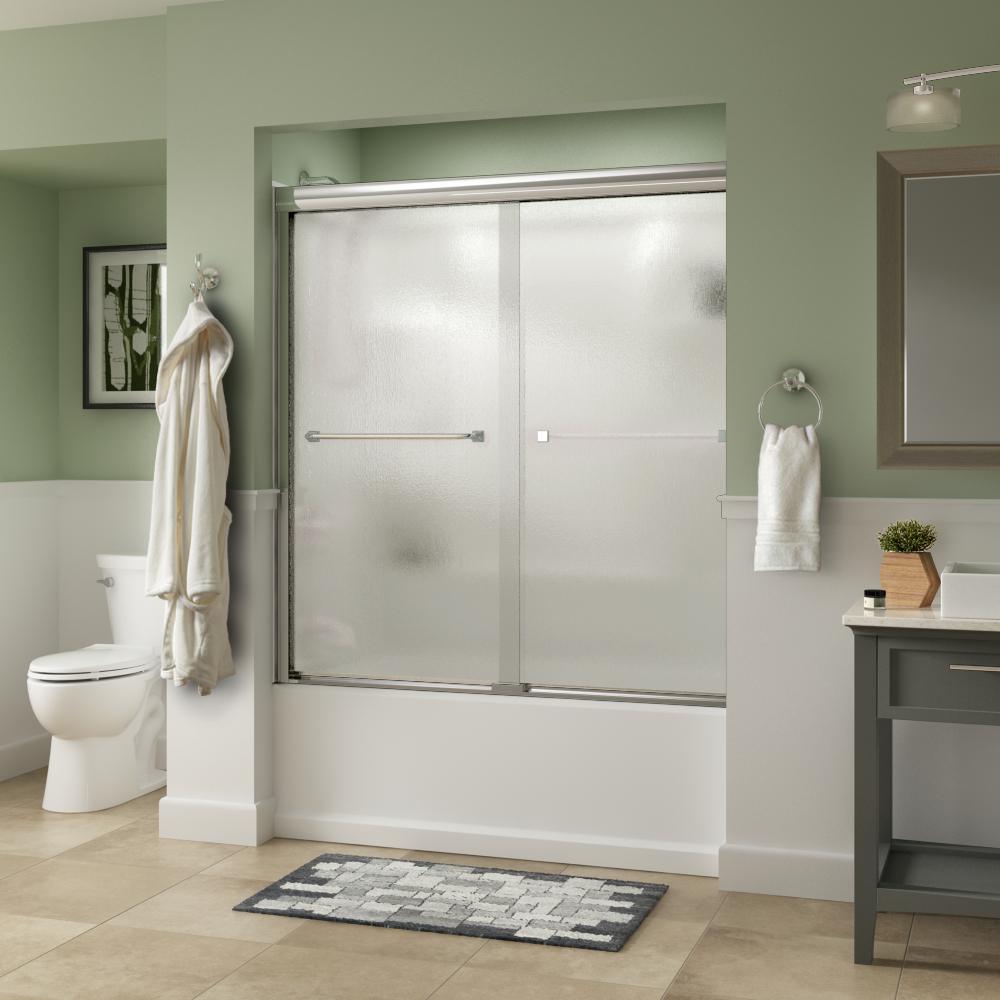 Everly 60 in. x 58-1/8 in. Traditional Semi-Frameless Sliding Bathtub Door in Bronze and 1/4 in. (6mm) Rain Glass - Super Arbor