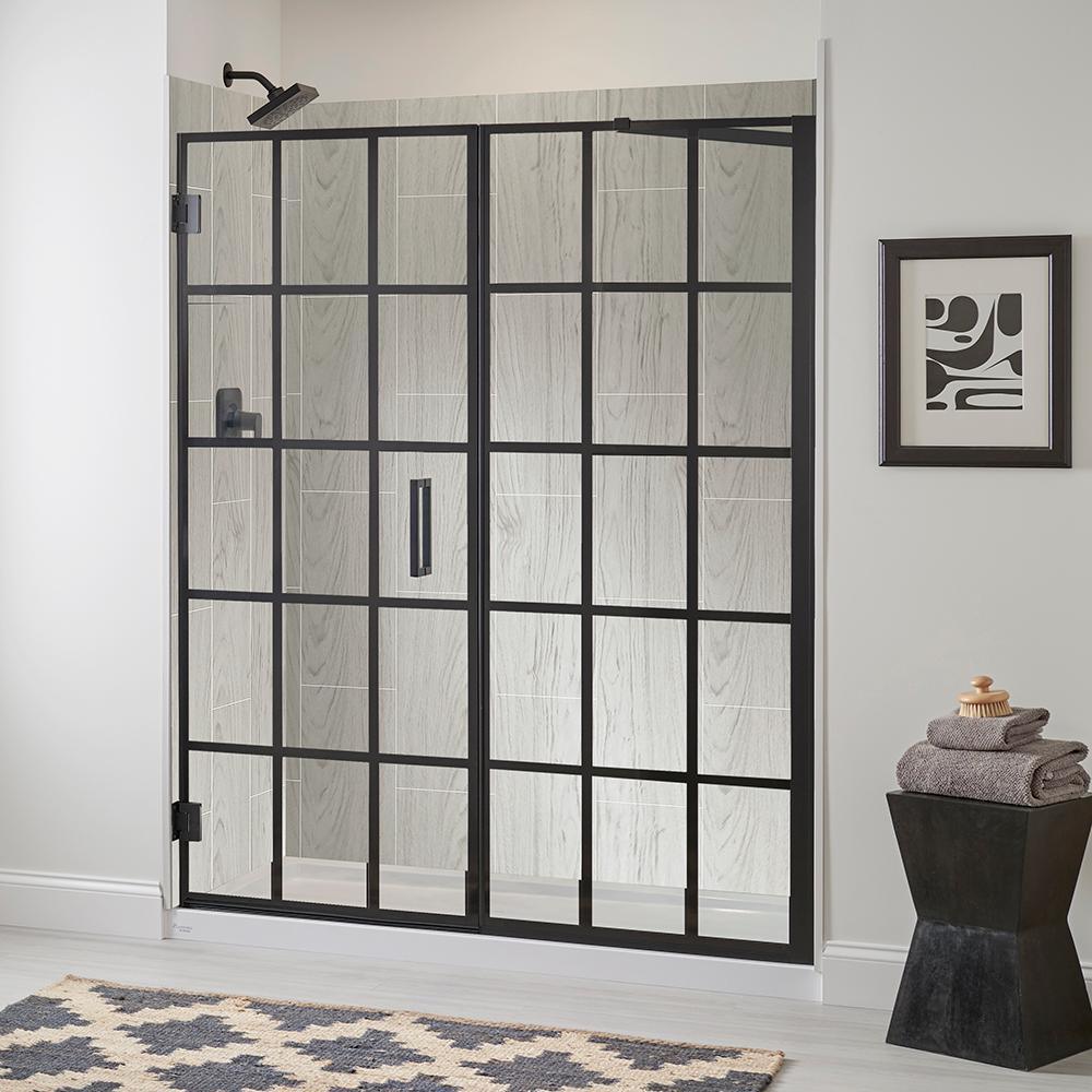 Marina Door and Panel 60 in. L x 30 in. W x 80 in. H Left Drain Alcove Shower Kit in Driftwood and Matte Black - Super Arbor