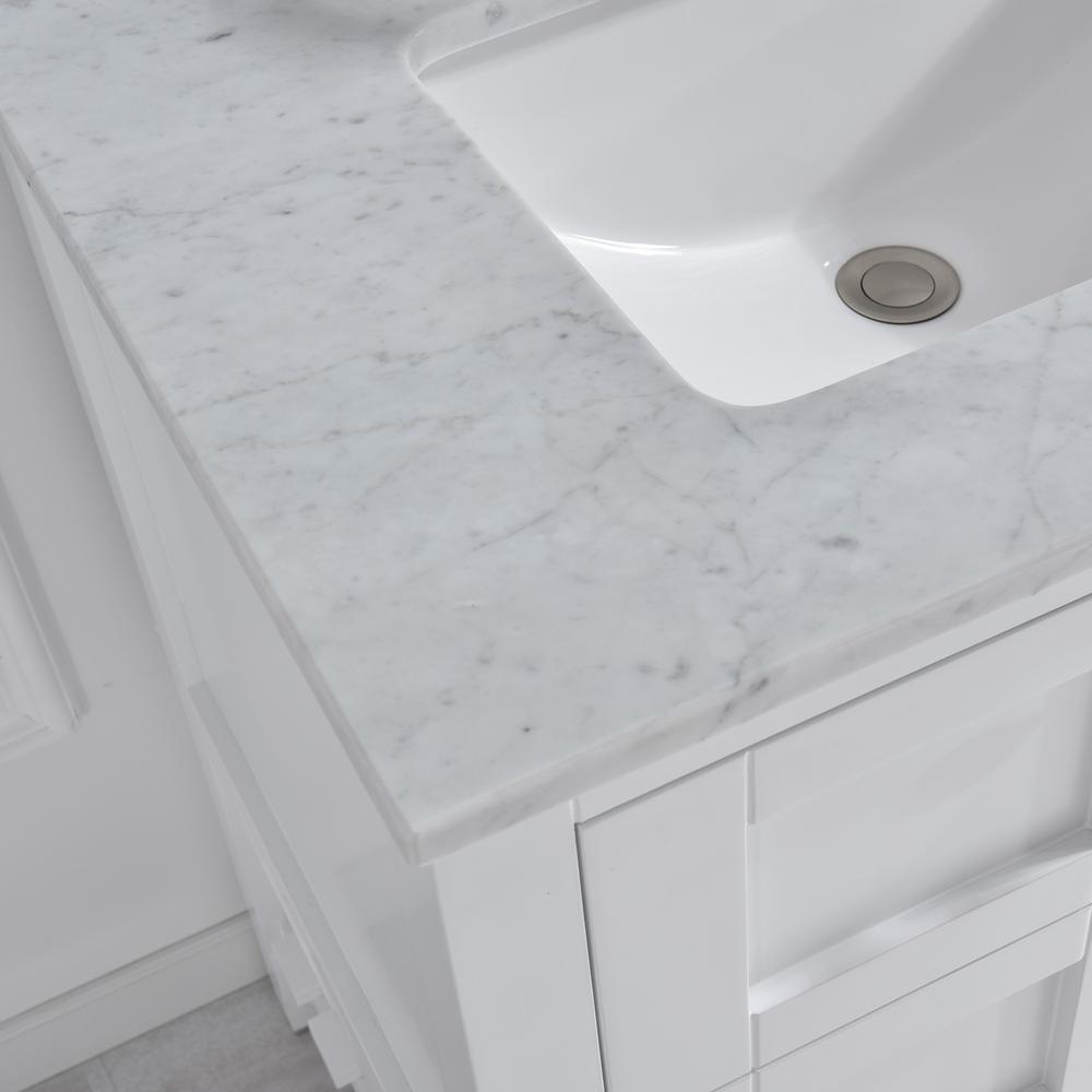 Newton 31 in. x 22 in. Carrara Marble Vanity Top with Square Sink for Single Hole Installation in Carrara White - Super Arbor