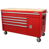 56 in. W x 24.5 in. D 5-Drawer 1-Door Tool Chest Mobile Workbench with Solid Wood Top in Matte Gray